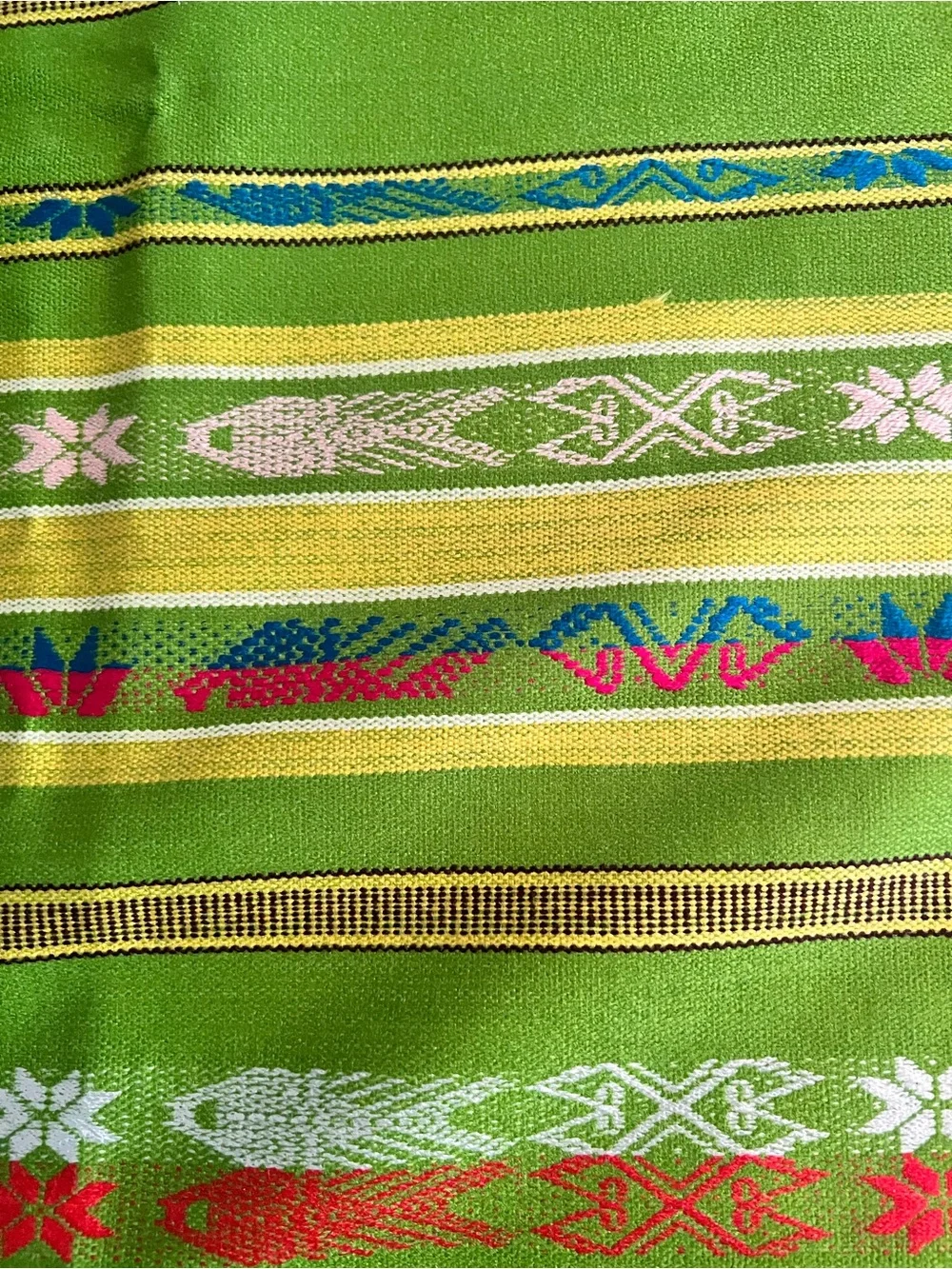 Bright Lime Green Handwoven Stripe Table Runner (Taos, New Mexico)